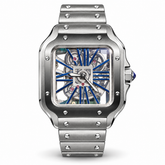 41mm Skeleton Santos White Stainless Steel