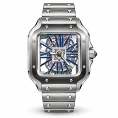 41mm Skeleton Santos White Stainless Steel